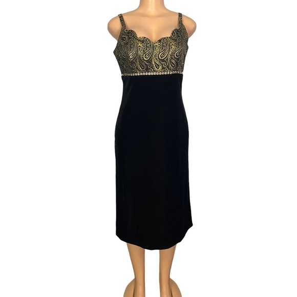 Betsy & Adam Vintage Velvet Brocade Midi Length Dress - Picture 1 of 10